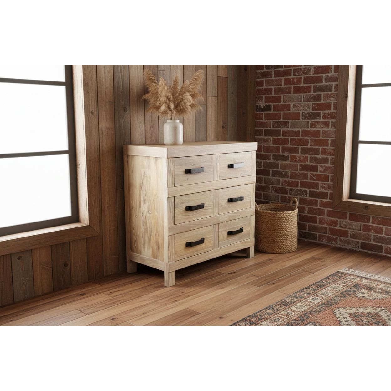 FAIRMONT RECLAIMED ELM TIMBER 6 DRAWER CHEST OF DRAWERS RUSTIC