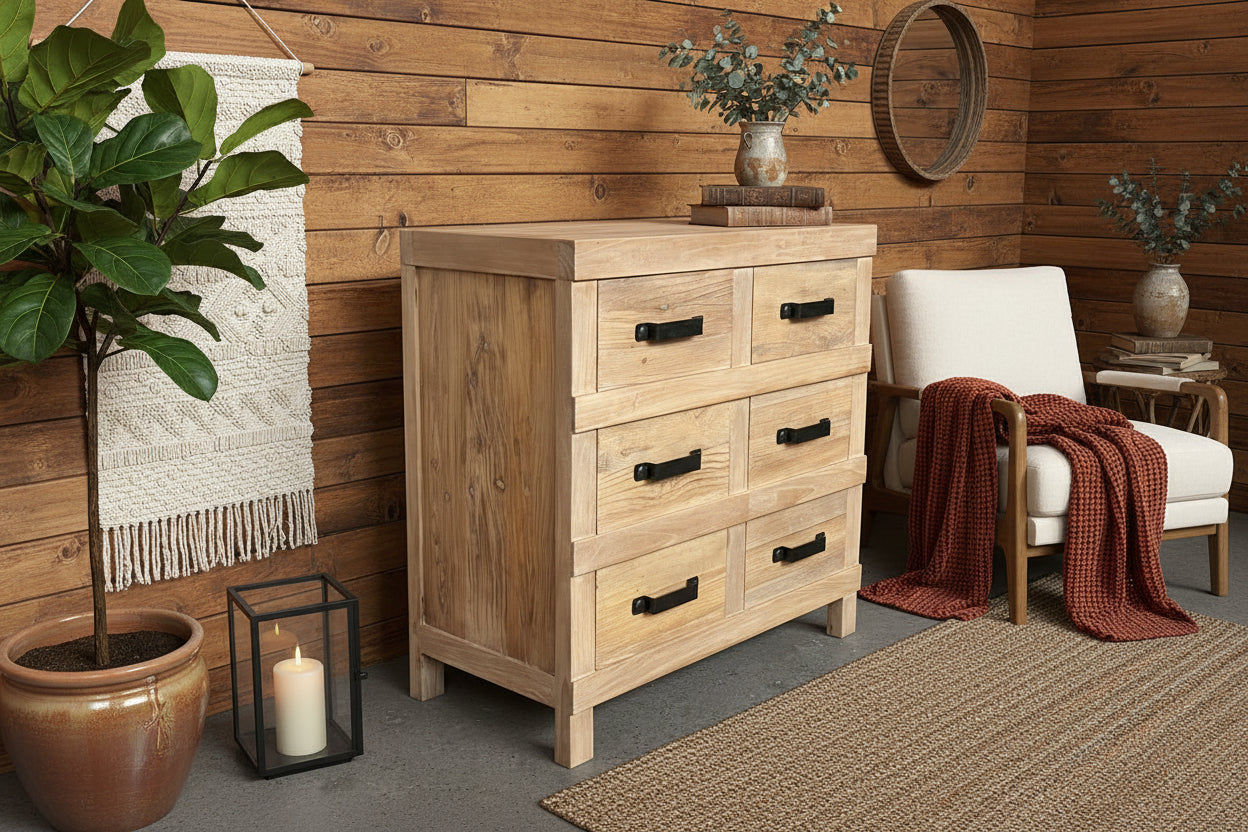 FAIRMONT RECLAIMED ELM TIMBER 6 DRAWER CHEST OF DRAWERS RUSTIC