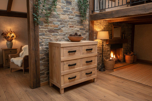 FAIRMONT RECLAIMED ELM TIMBER 6 DRAWER CHEST OF DRAWERS RUSTIC