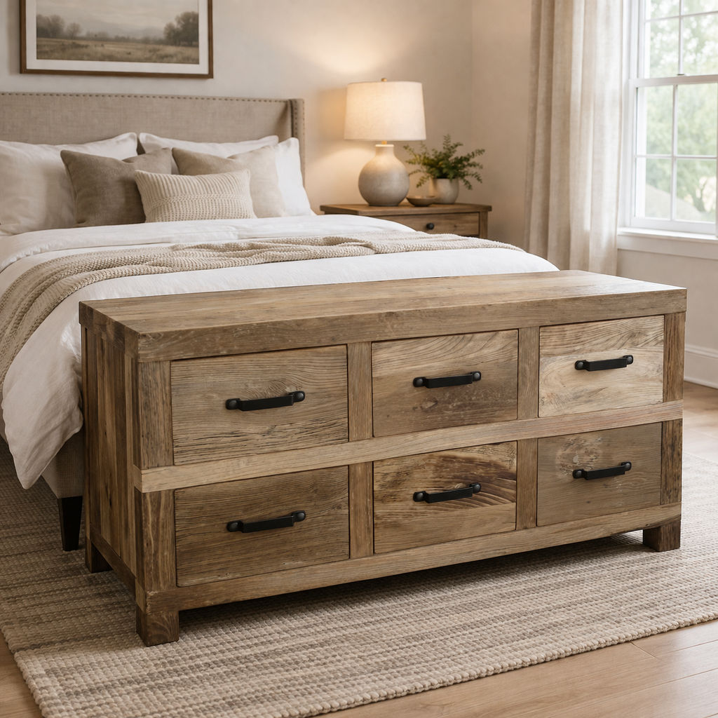 FAIRMONT 6-DRAWER SIDEBOARD BUFFET W/ IRON HANDLES IN RECYCLED ELM - MyChocolateWood