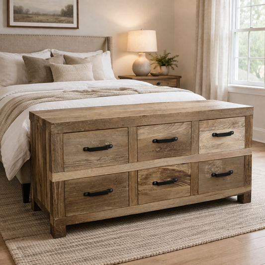 FAIRMONT 6-DRAWER SIDEBOARD BUFFET W/ IRON HANDLES IN RECYCLED ELM - MyChocolateWood