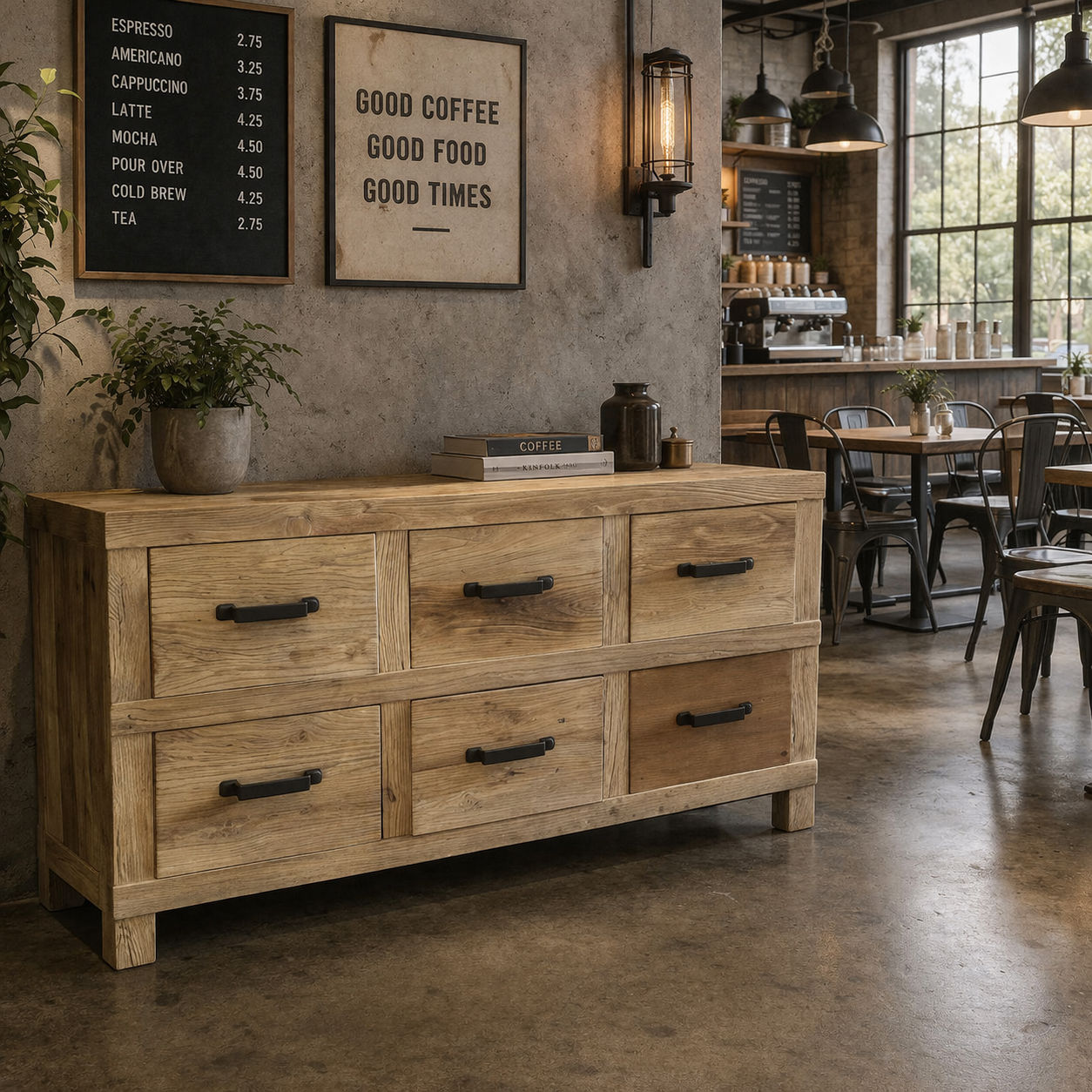 FAIRMONT 6-DRAWER SIDEBOARD BUFFET W/ IRON HANDLES IN RECYCLED ELM - MyChocolateWood
