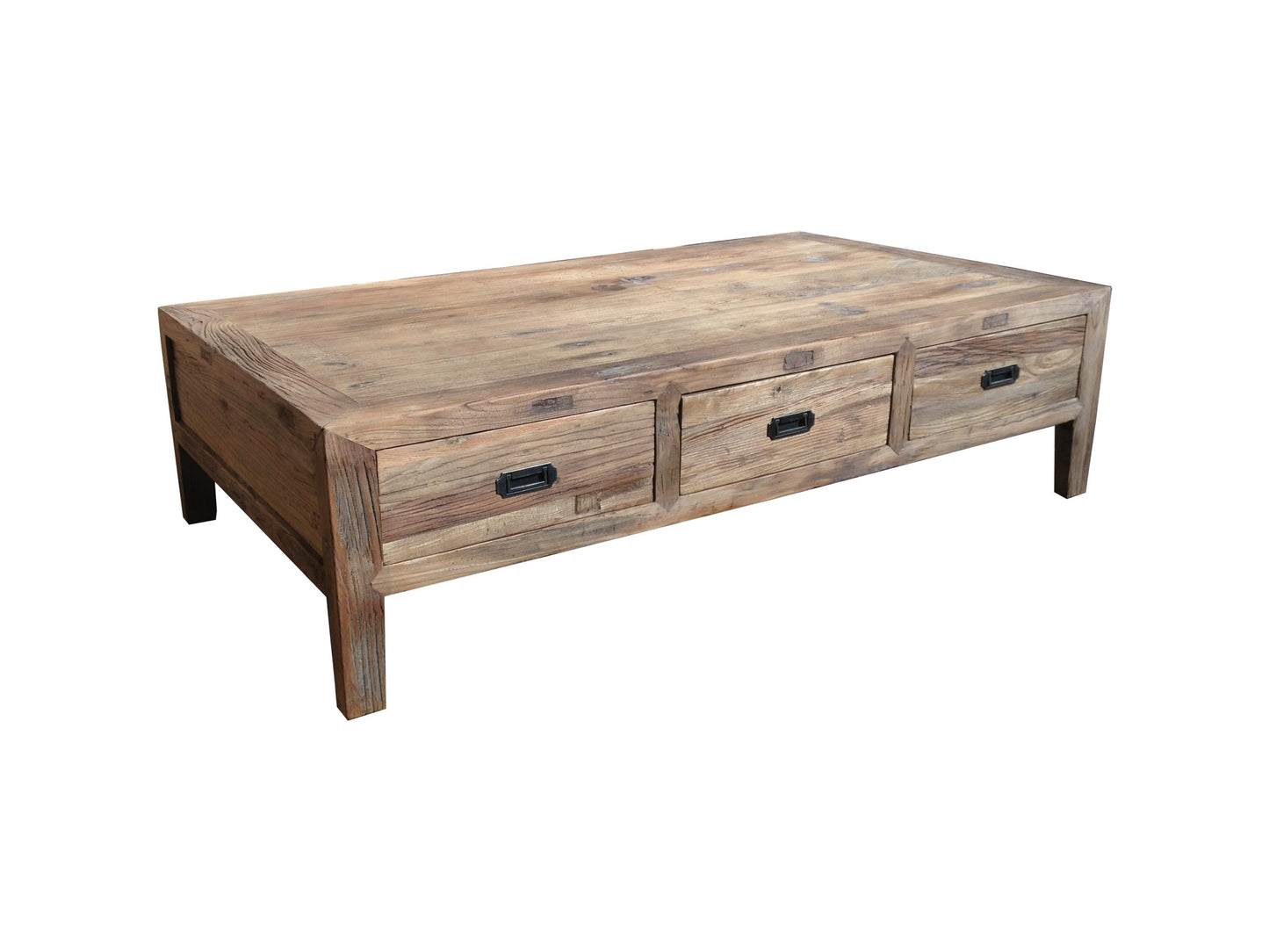 LORAN RECYCLED ELM RUSTIC 6 DRAWERS COFFEE TABLE - NATURAL - MyChocolateWood