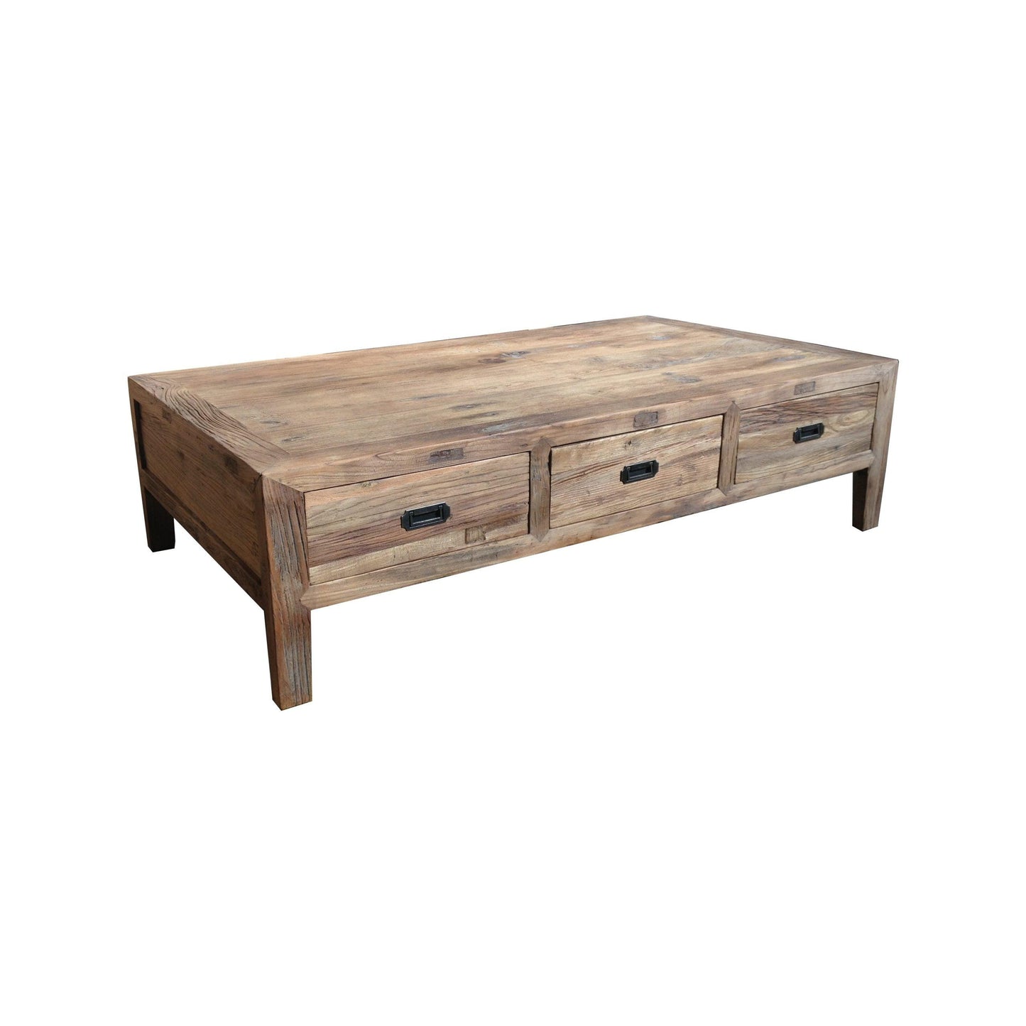 LORAN RECYCLED ELM RUSTIC 6 DRAWERS COFFEE TABLE - NATURAL - MyChocolateWood