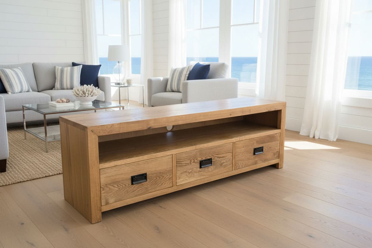 TARA SOLID OAK 3 DRAWERS TV/ENTERTAINMNET UNIT - MyChocolateWood