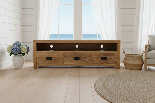 TARA SOLID OAK 3 DRAWERS TV/ENTERTAINMNET UNIT - MyChocolateWood