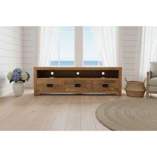TARA SOLID OAK 3 DRAWERS TV/ENTERTAINMNET UNIT - MyChocolateWood