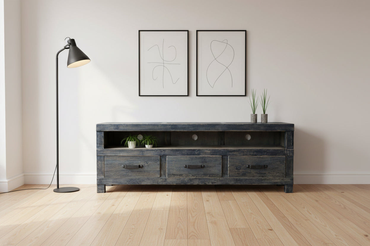 FAIRMONT RECYCLED ELM TV UNIT BLACKWASH - 2 SIZES - MyChocolateWood