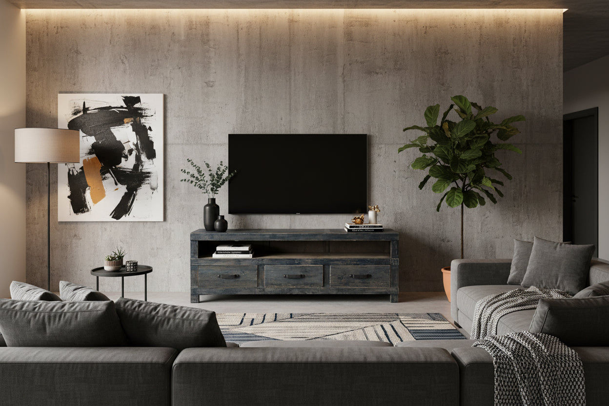 FAIRMONT RECYCLED ELM TV UNIT BLACKWASH - 2 SIZES - MyChocolateWood