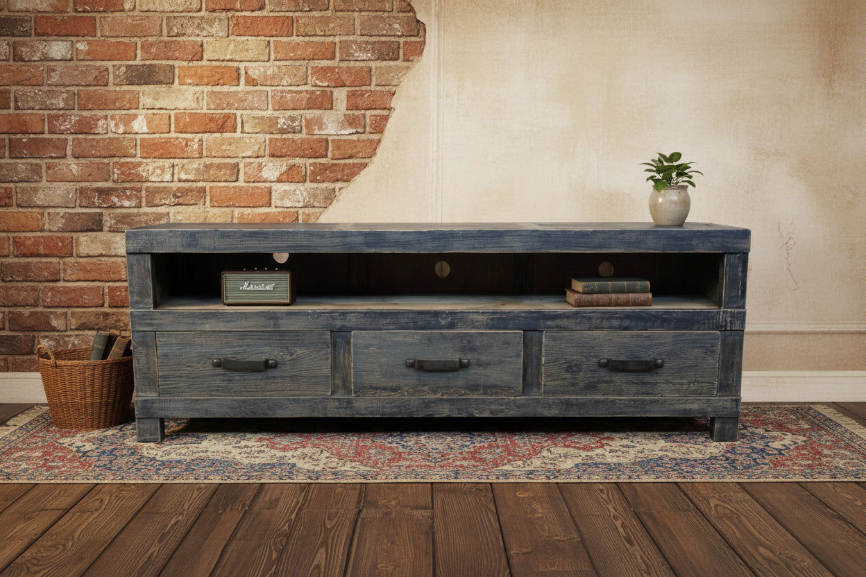 FAIRMONT RECYCLED ELM TV UNIT BLACKWASH - 2 SIZES - MyChocolateWood