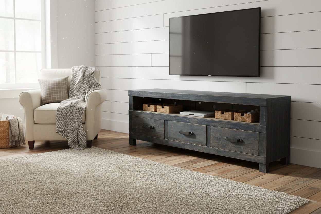 FAIRMONT RECYCLED ELM TV UNIT BLACKWASH - 2 SIZES - MyChocolateWood