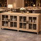 FAIRMONT RECYCLED ELM 4-DOOR SIDEBOARD/BUFFET WITH GLASS DOORS. 2.1M VINTAGE INDUSTRIAL