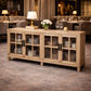 FAIRMONT RECYCLED ELM 4-DOOR SIDEBOARD/BUFFET WITH GLASS DOORS. 2.1M VINTAGE INDUSTRIAL
