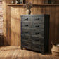 FAIRMONT RECYCLED ELM TALLBOY/ CHEST OF 10 DRAWERS IRON HANDLES INDUSTRIAL IN BLACKWASH - MyChocolateWood