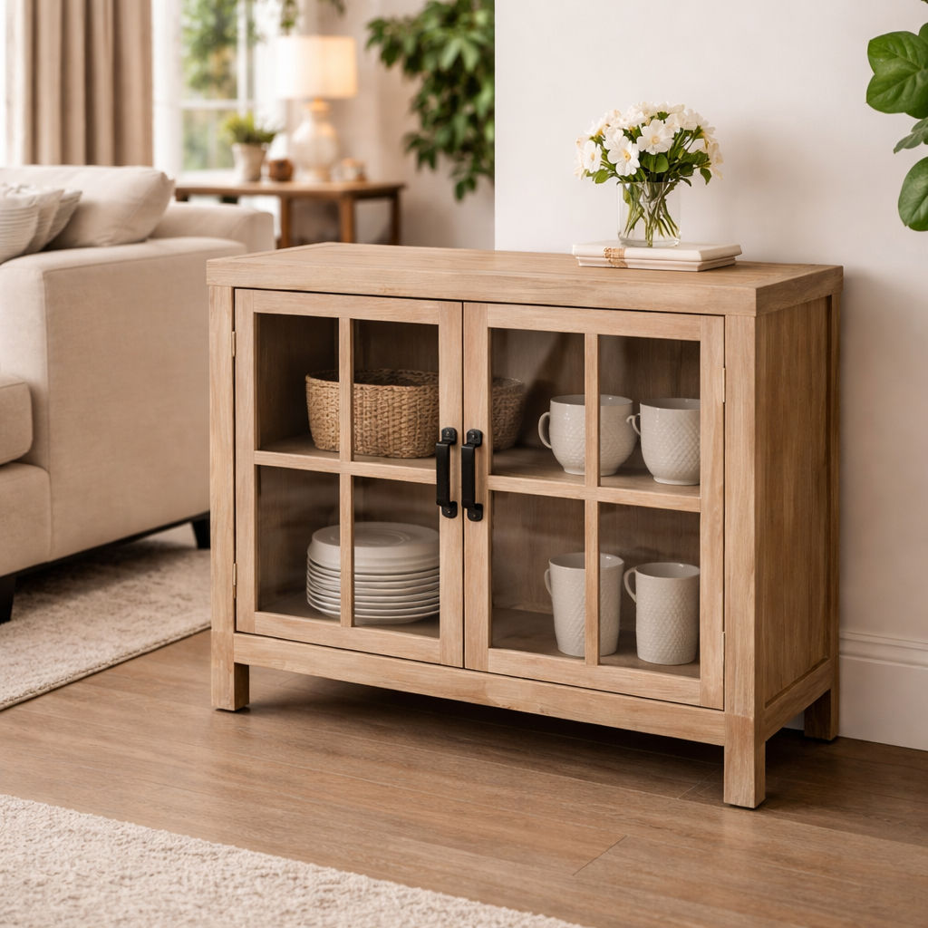 FAIRMONT RECYCLED ELM SIDEBOARD/BUFFET W/GLASS DOORS 1.1M VINTAGEINDUSTRIAL