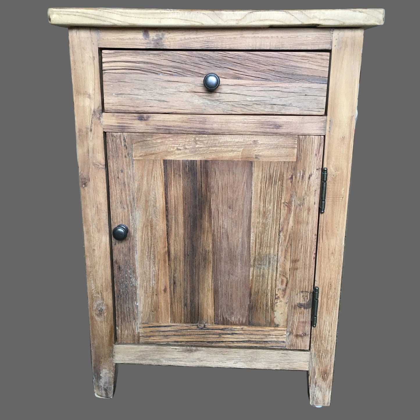 2 X LINDI RECYCLED ELM RUSTIC COUNTRY STYLE BEDSIDE TABLE WITH 1 DOOR & 1 DRAWER