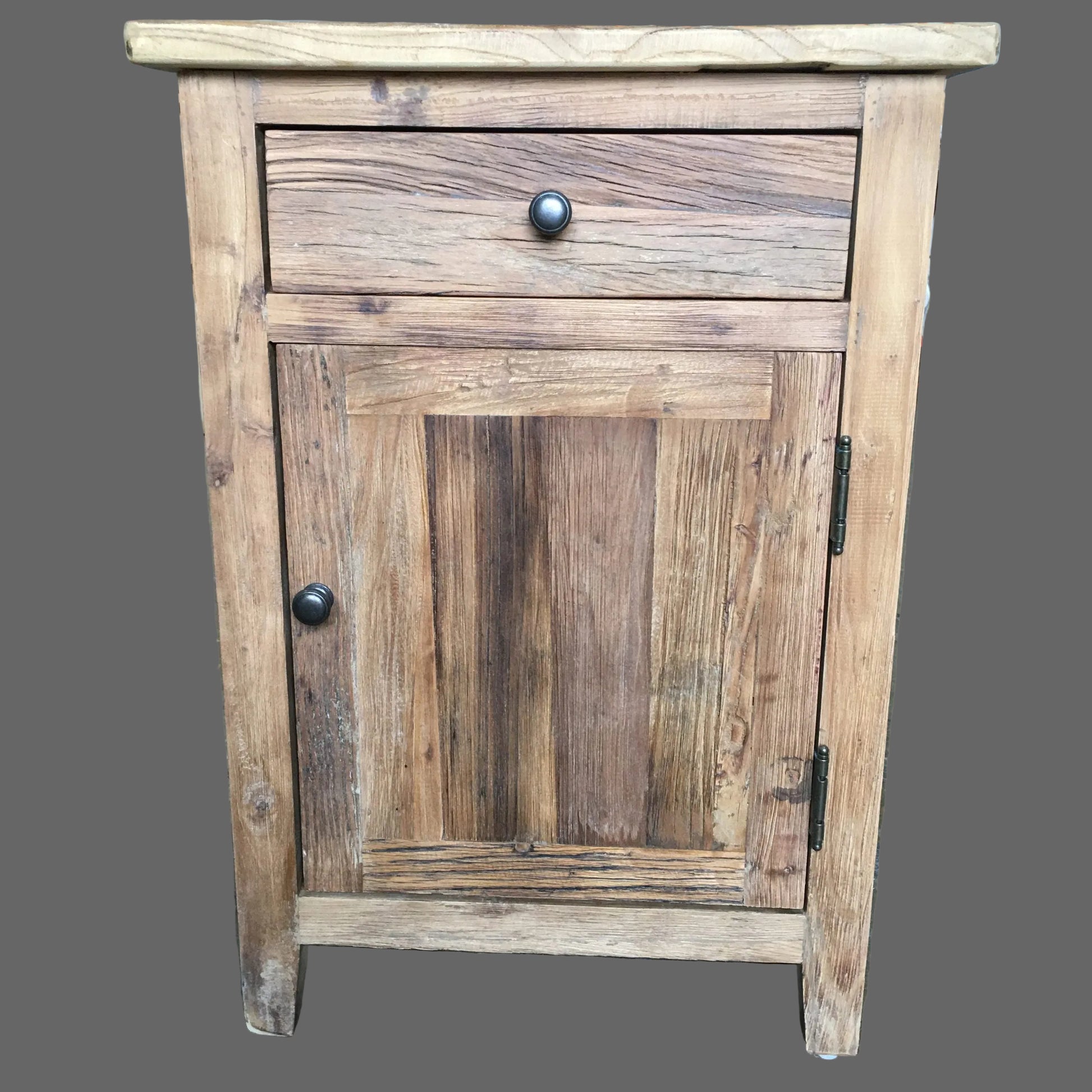 2 X LINDI RECYCLED ELM RUSTIC COUNTRY STYLE BEDSIDE TABLE WITH 1 DOOR & 1 DRAWER - MyChocolateWood