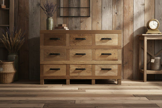 FAIRMONT 9-DRAWER SIDEBOARD BUFFET W/ IRON HANDLES IN RECYCLED ELM - MyChocolateWood