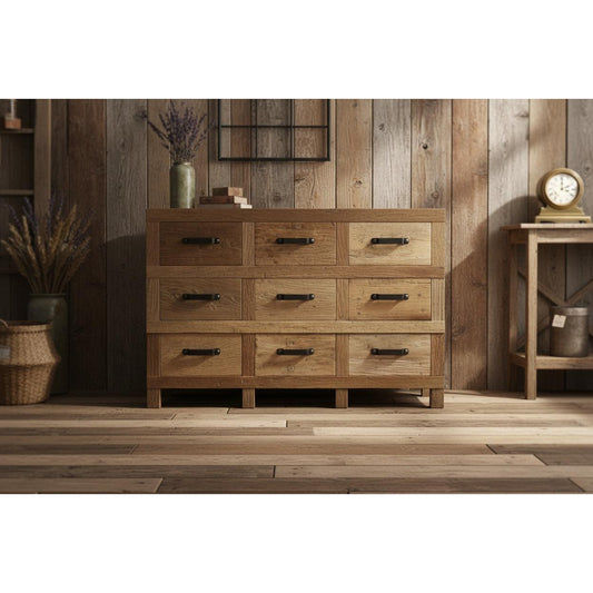 FAIRMONT 9-DRAWER SIDEBOARD BUFFET W/ IRON HANDLES IN RECYCLED ELM - MyChocolateWood