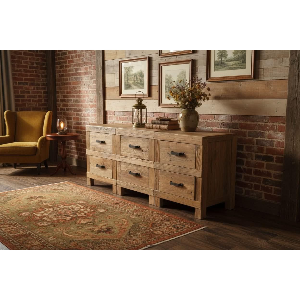2 X FAIRMONT RECLAIMED ELM TIMBER 2 DRAWER BEDSIDE TABLE RUSTIC - MyChocolateWood