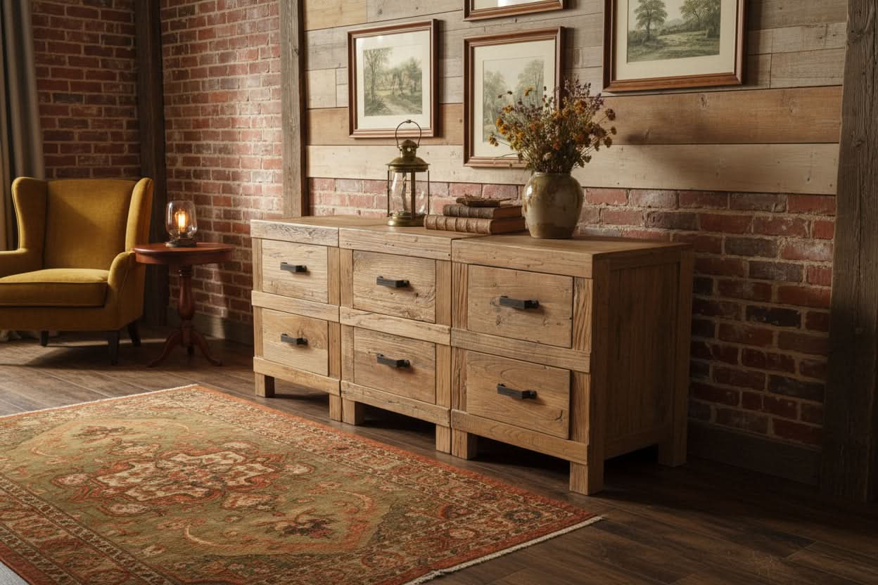 2 X FAIRMONT RECLAIMED ELM TIMBER 2 DRAWER BEDSIDE TABLE RUSTIC - MyChocolateWood