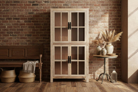 FAIRMONT RECYCLED ELM GLASS CABINET - NATURAL - MyChocolateWood