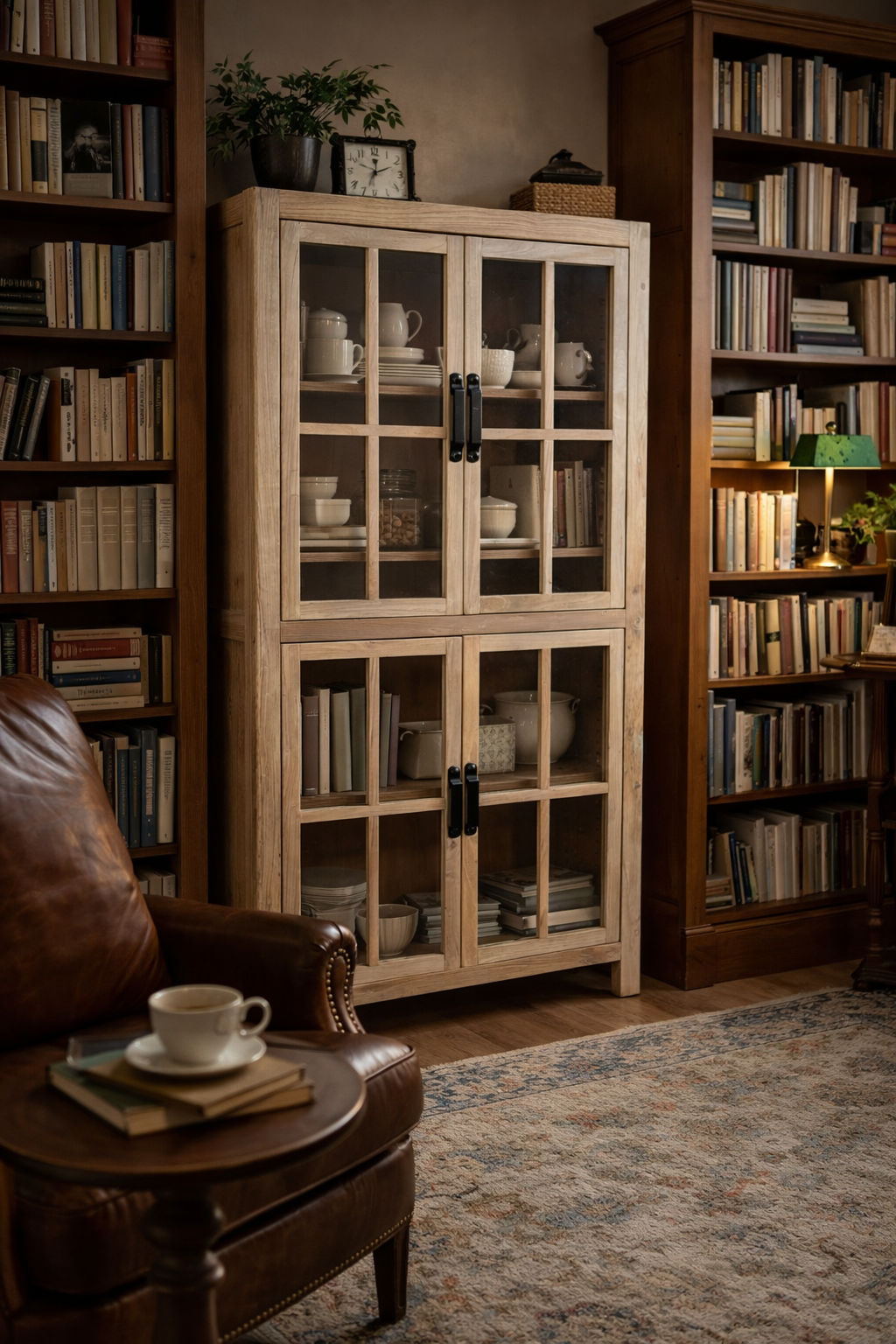 FAIRMONT RECYCLED ELM GLASS CABINET - NATURAL - MyChocolateWood
