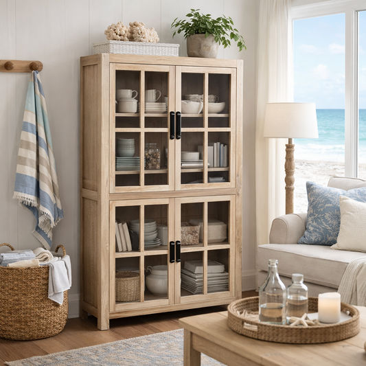 FAIRMONT RECYCLED ELM GLASS CABINET - NATURAL - MyChocolateWood