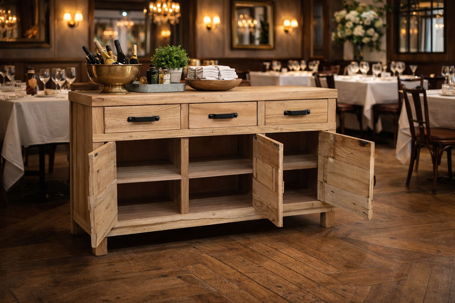 FAIRMONT BUFFET IN RECYCLED ELM 3 DOORS & 3 DRAWERS - MyChocolateWood
