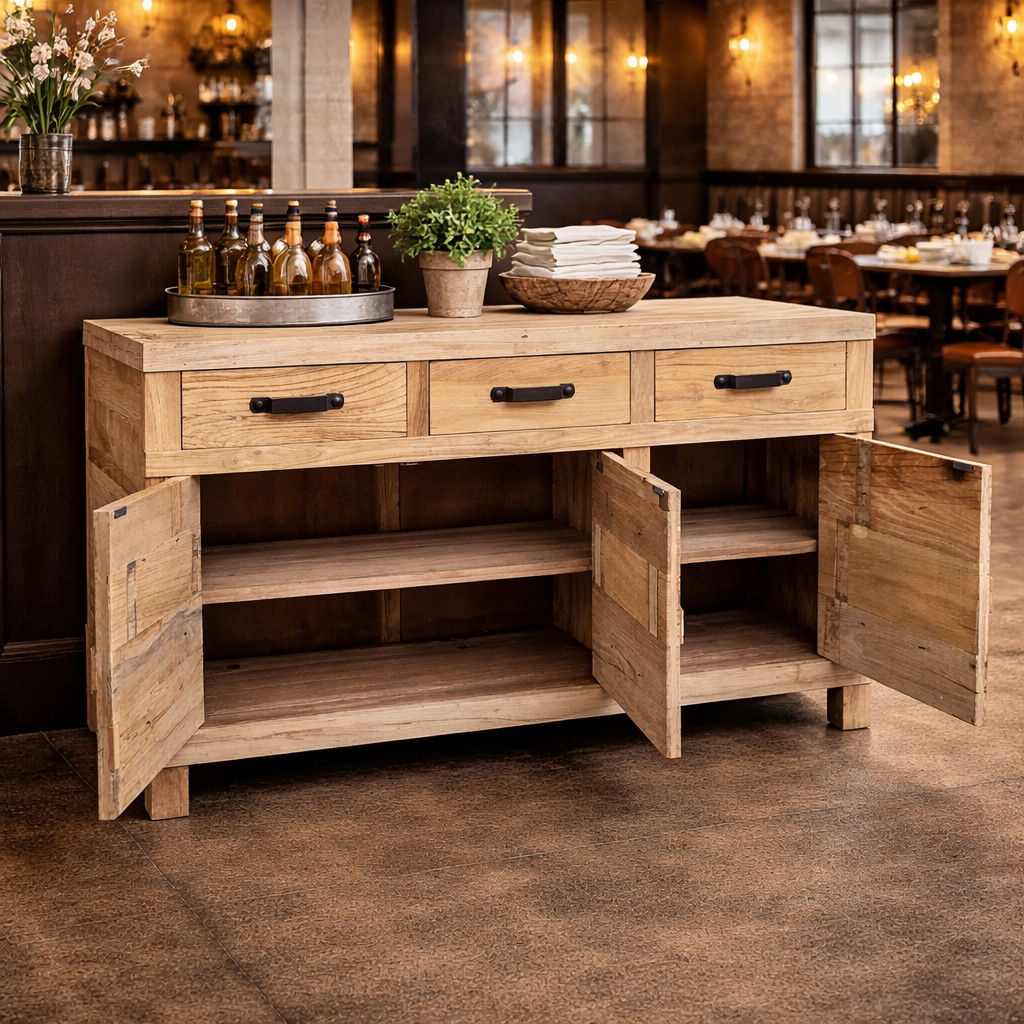 FAIRMONT BUFFET IN RECYCLED ELM 3 DOORS & 3 DRAWERS - MyChocolateWood