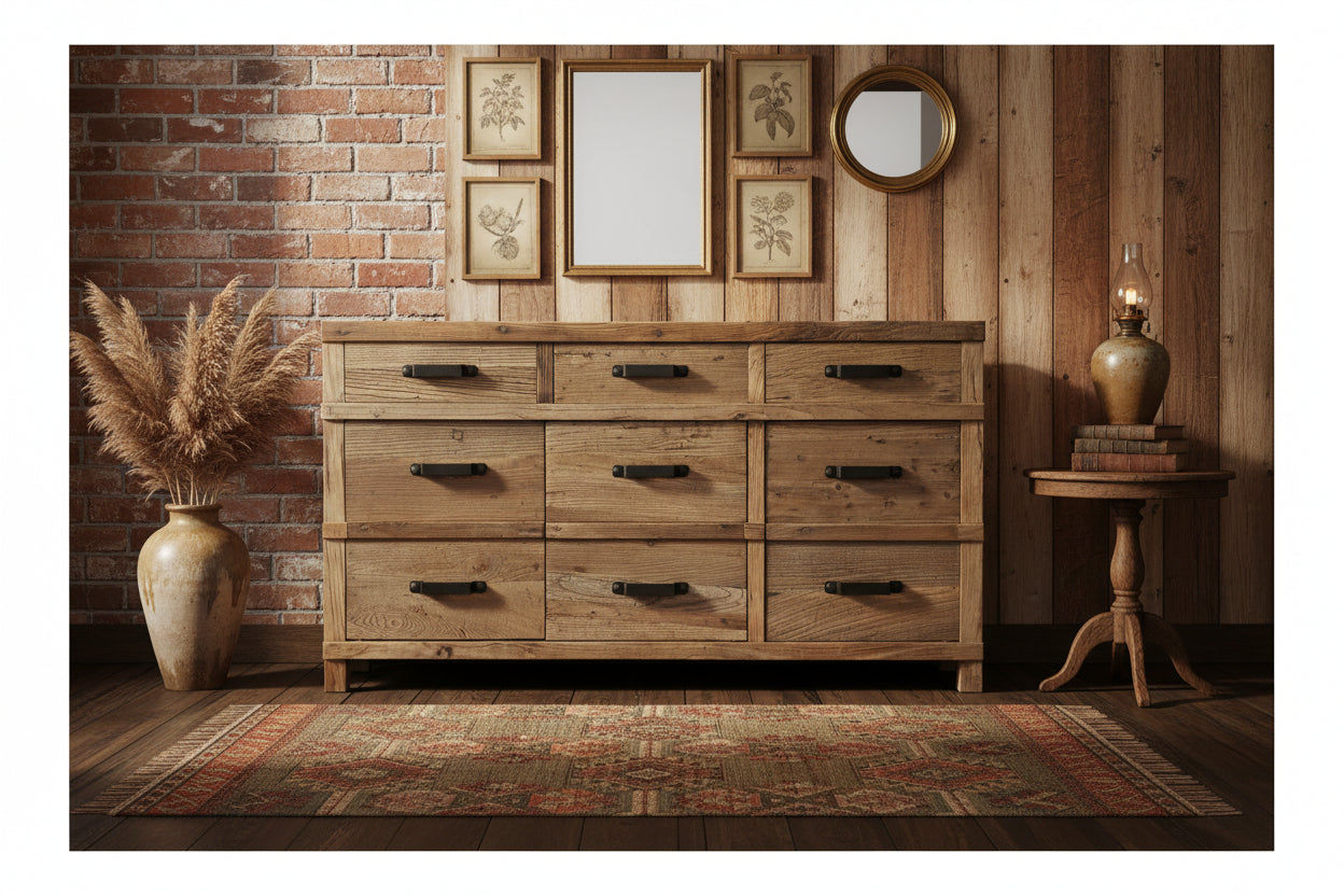 FAIRMONT BUFFET IN RECYCLED ELM 3 DOORS & 3 DRAWERS - MyChocolateWood