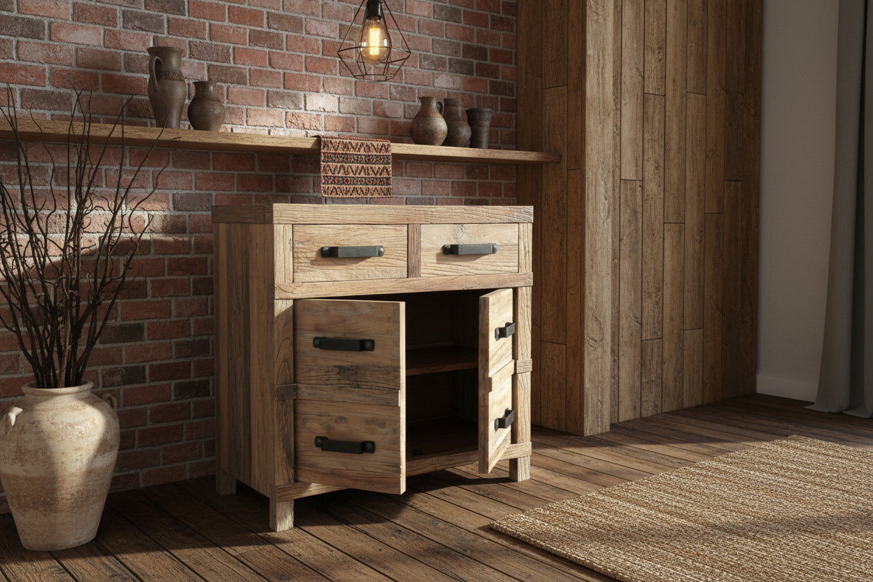 FAIRMONT RECYCLED ELM INDUSTRIAL BUFFET 2 DOORS 2 DRAWERS - MyChocolateWood