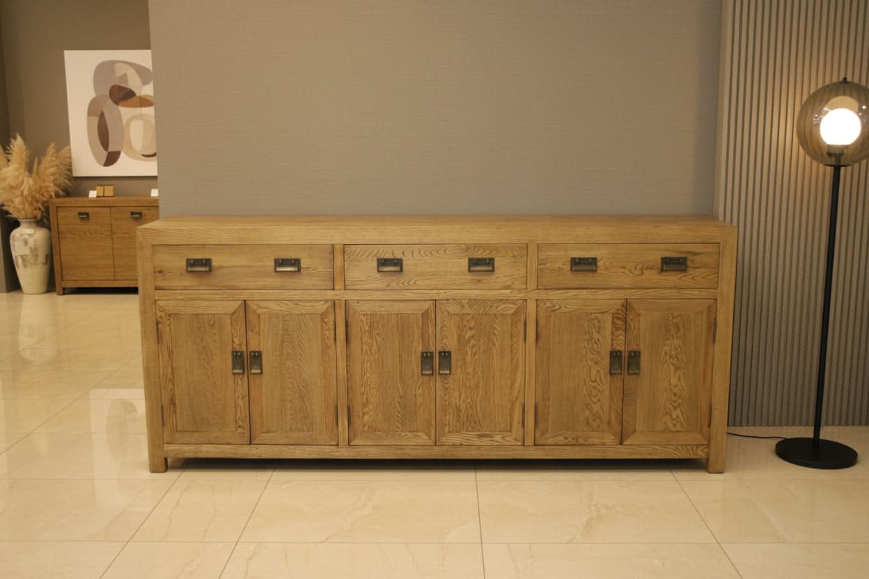 TARA SOLID OAK BUFFET SIDEBOARD 3 DRAWERS 6 DOORS NATURAL 210 CM - MyChocolateWood