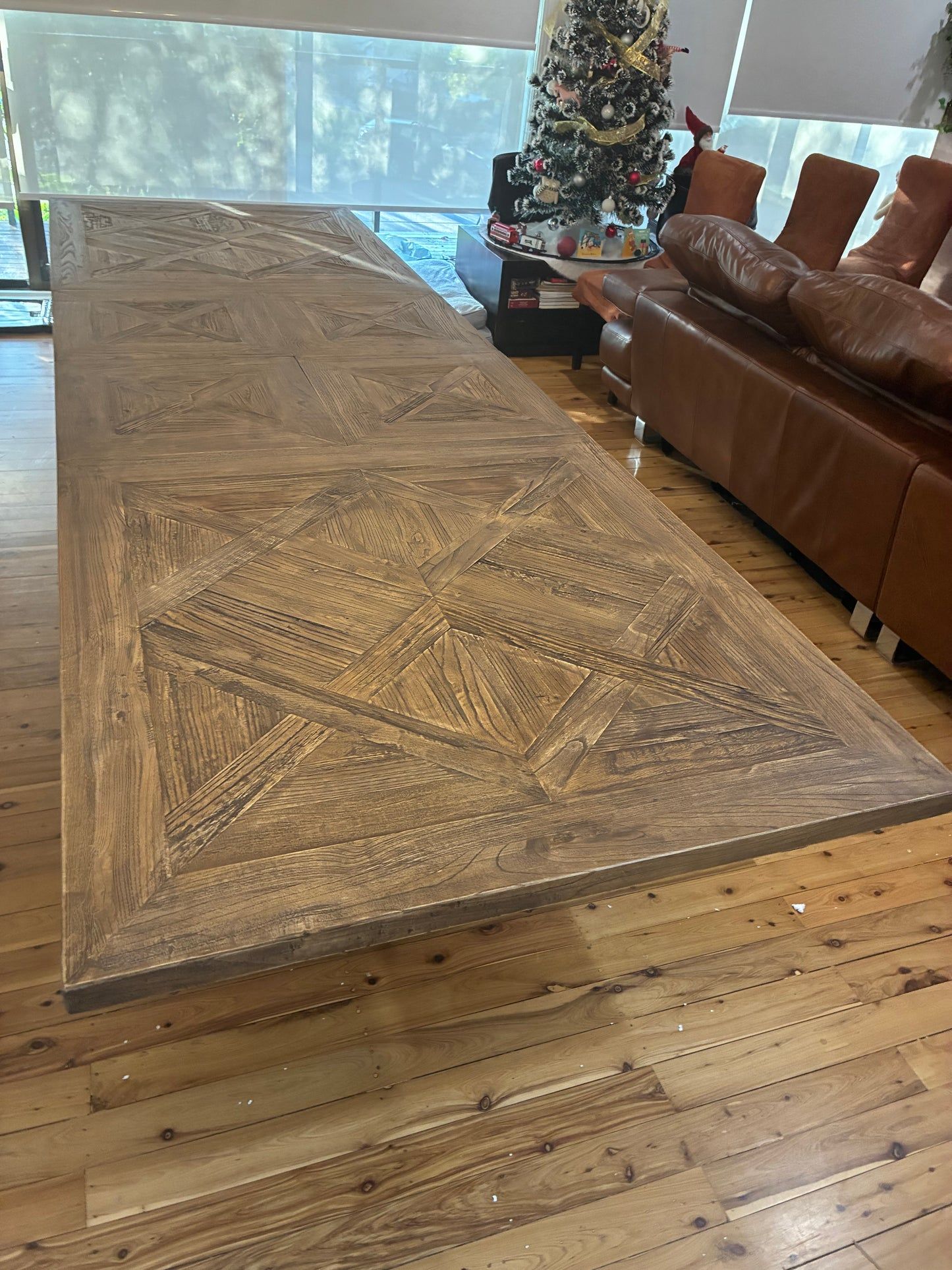 HARLOW PARQUET RECLAIMED ELM DOUBLE EXTENSION DINING TABLE WITH PEDESTAL BASE 210/260/310CM NATURAL ELM - MyChocolateWood