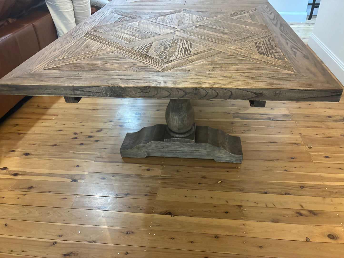 HARLOW PARQUET RECLAIMED ELM DOUBLE EXTENSION DINING TABLE WITH PEDESTAL BASE 210/260/310CM NATURAL ELM - MyChocolateWood