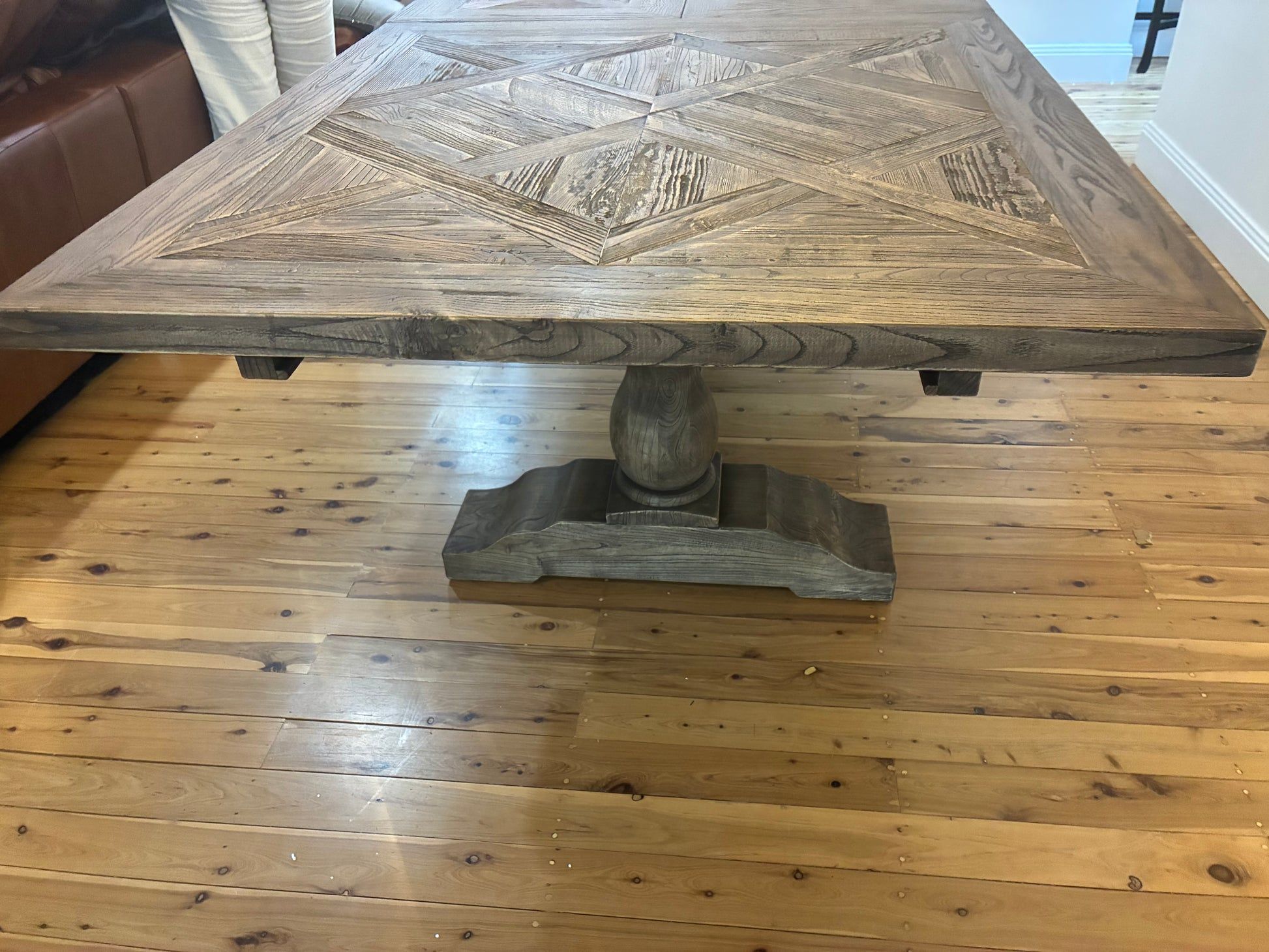 HARLOW PARQUET RECLAIMED ELM DOUBLE EXTENSION DINING TABLE WITH PEDESTAL BASE 210/260/310CM NATURAL ELM - MyChocolateWood
