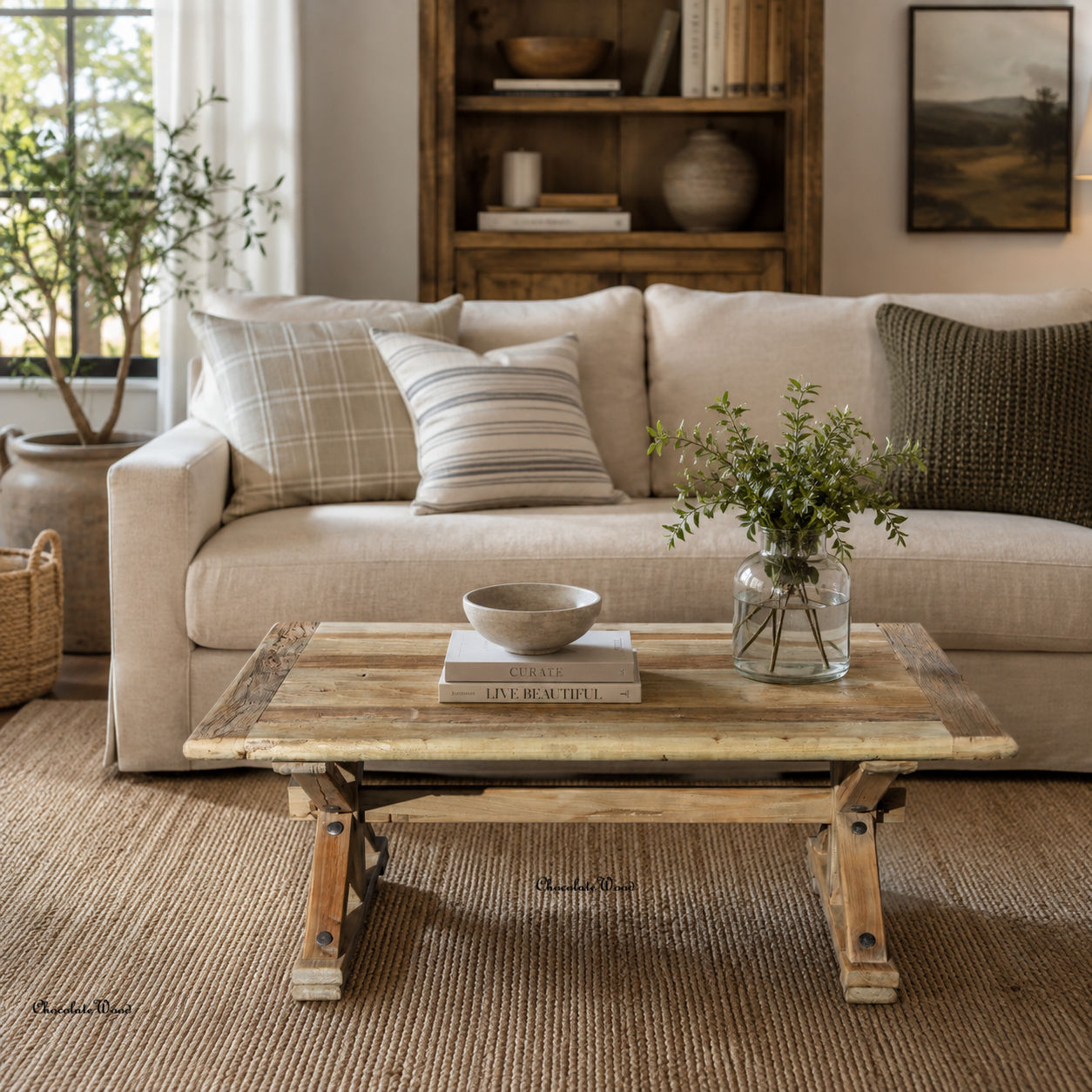 Bordeaux Solid Elm Wood Coffee Table 120cm
