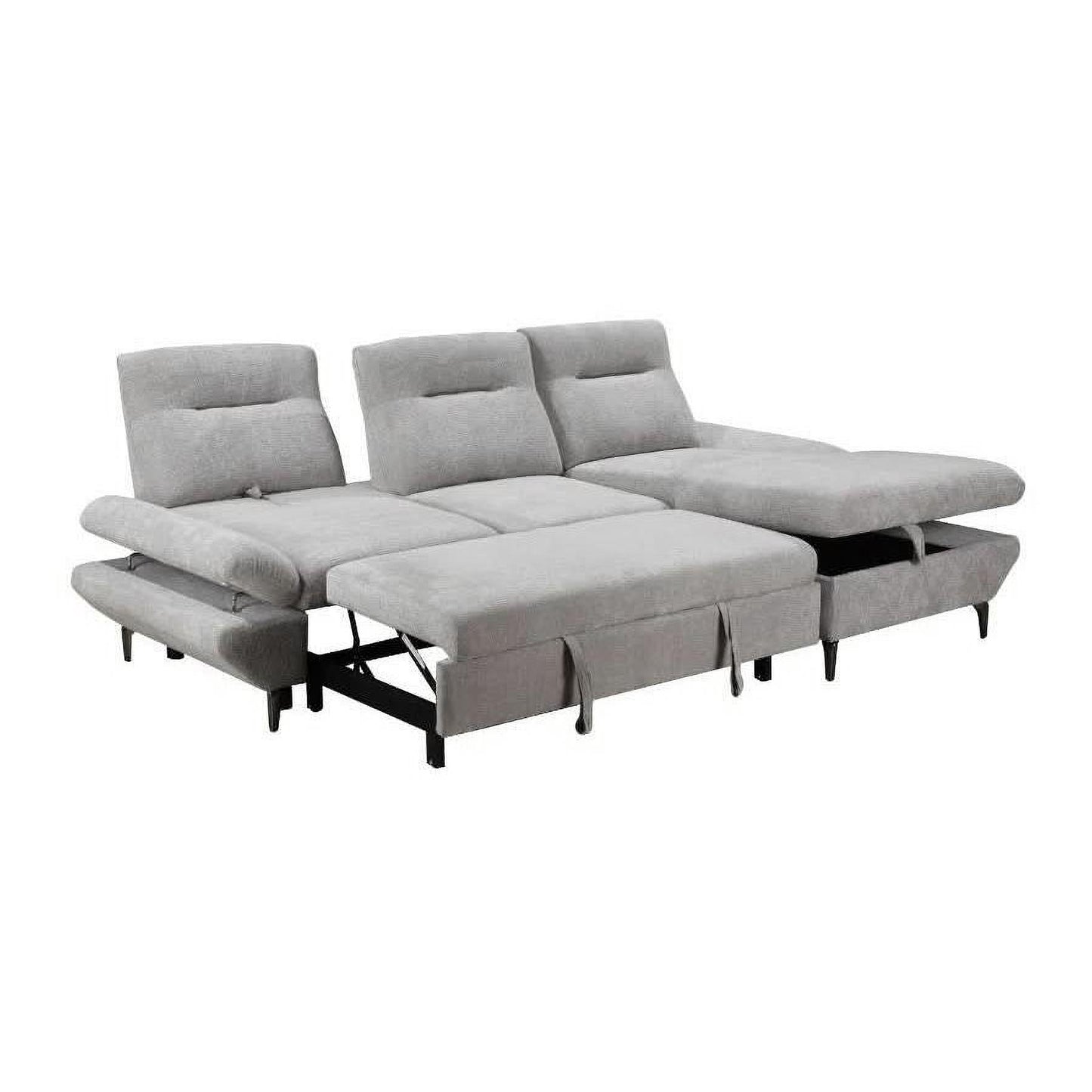 Libbi Fabric 2-Seater Sofa Bed with Right Facing Storage Chaise in Grey - Chocolate Wood