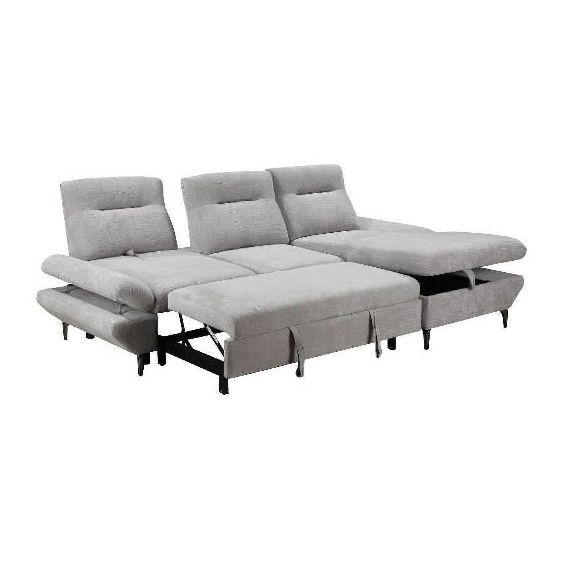 Libbi Fabric 2-Seater Sofa Bed with Right Facing Storage Chaise in Grey - Chocolate Wood