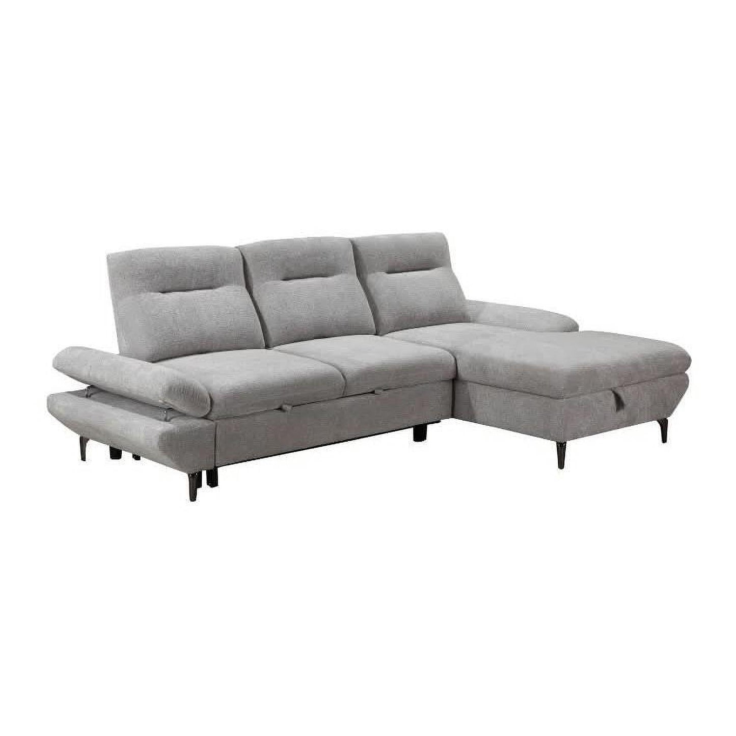 Libbi Fabric 2-Seater Sofa Bed with Right Facing Storage Chaise in Grey - Chocolate Wood