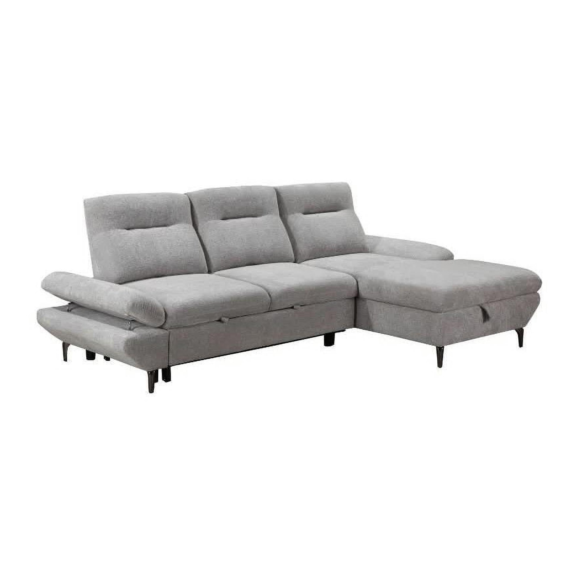 Libbi Fabric 2-Seater Sofa Bed with Right Facing Storage Chaise in Grey - Chocolate Wood