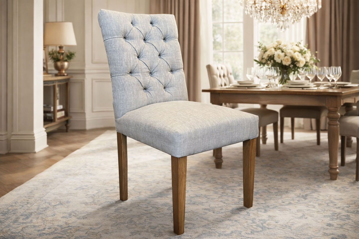 SANTIAGO FABRIC DINING CHAIR IN FLAXEEN - STOCK CLEARANCE EOFY SALE