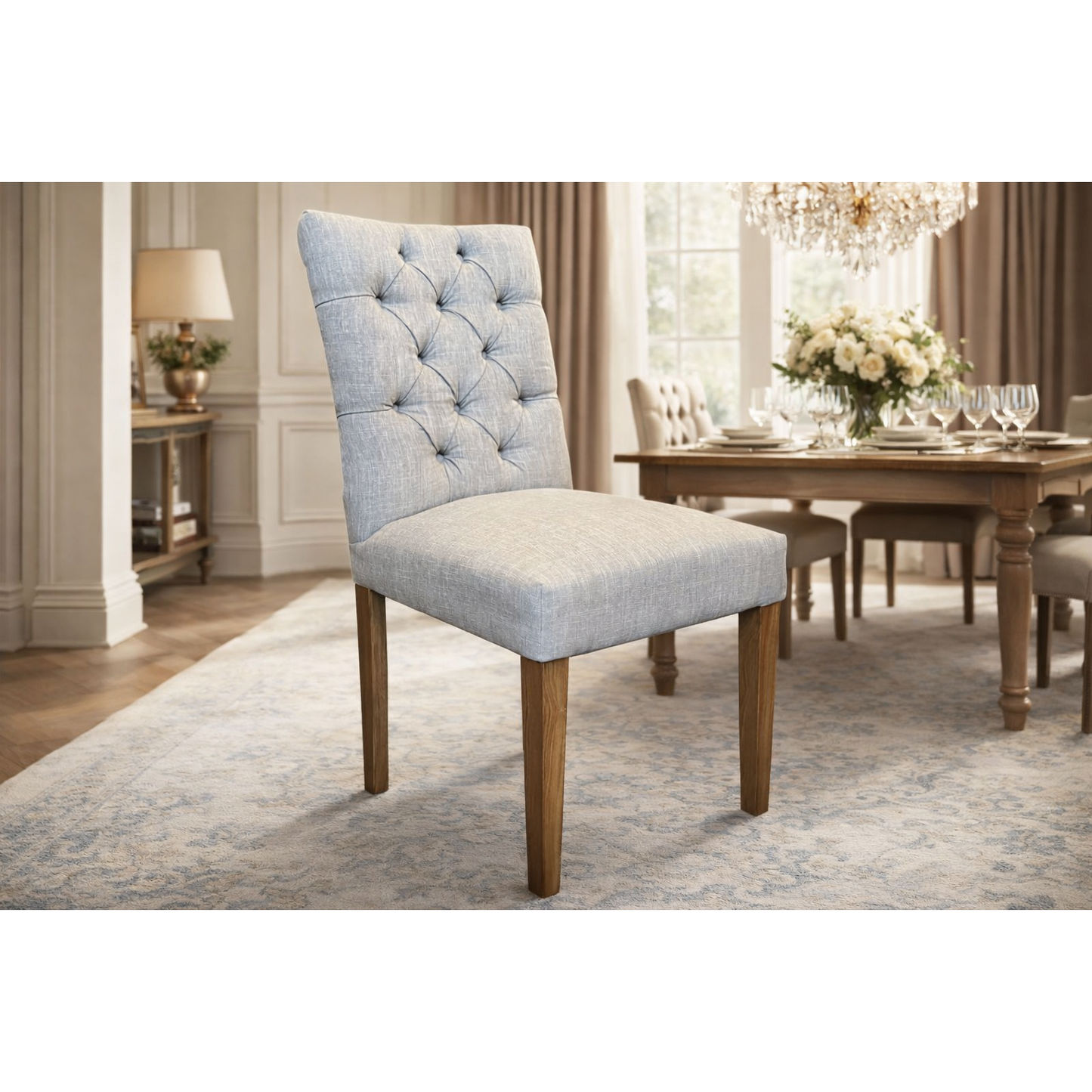 Santiago Fabric Dining Chair in Flaxeen - Chocolate Wood