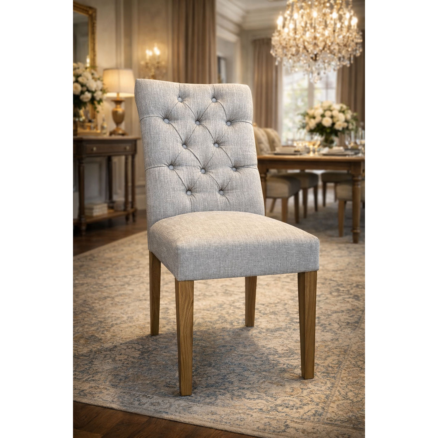 Santiago Fabric Dining Chair in Flaxeen - Chocolate Wood