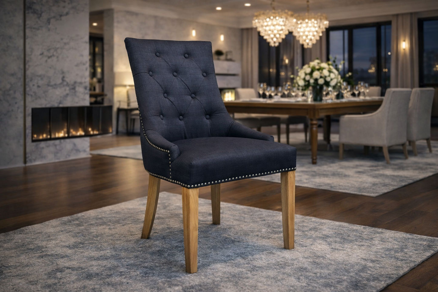 New Deli Armchair in Black with Oak Legs - Chocolate Wood