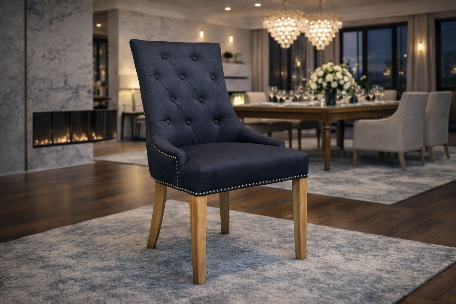New Deli Armchair in Black with Oak Legs - Chocolate Wood