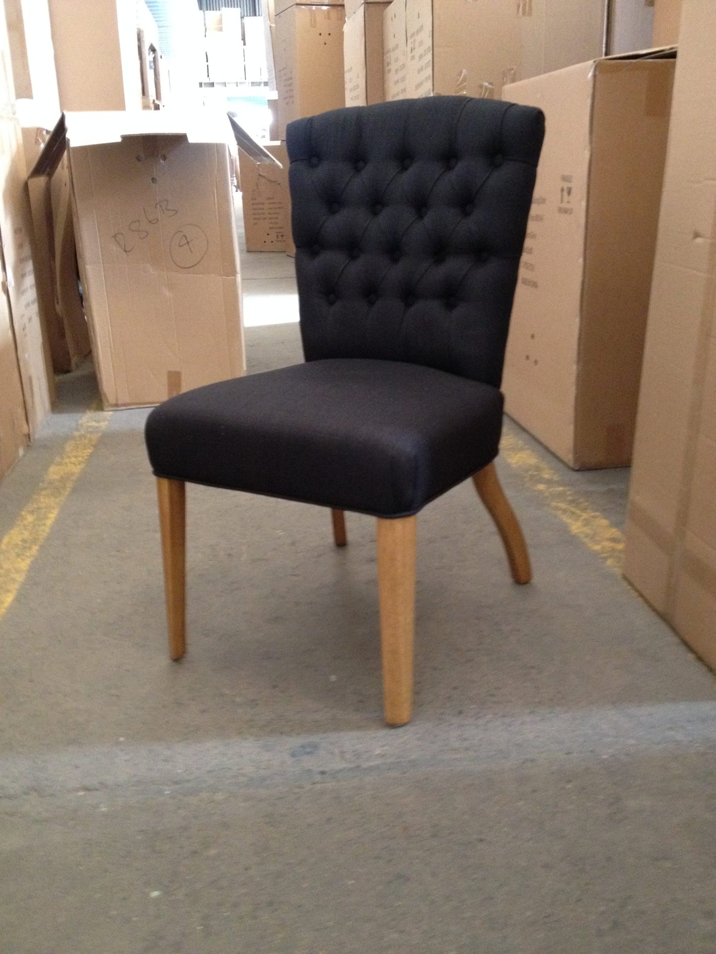 MURDOCH SOLID OAK FRAME LINEN DINING CHAIR BLACK - EOFY STOCK CLEARANCE