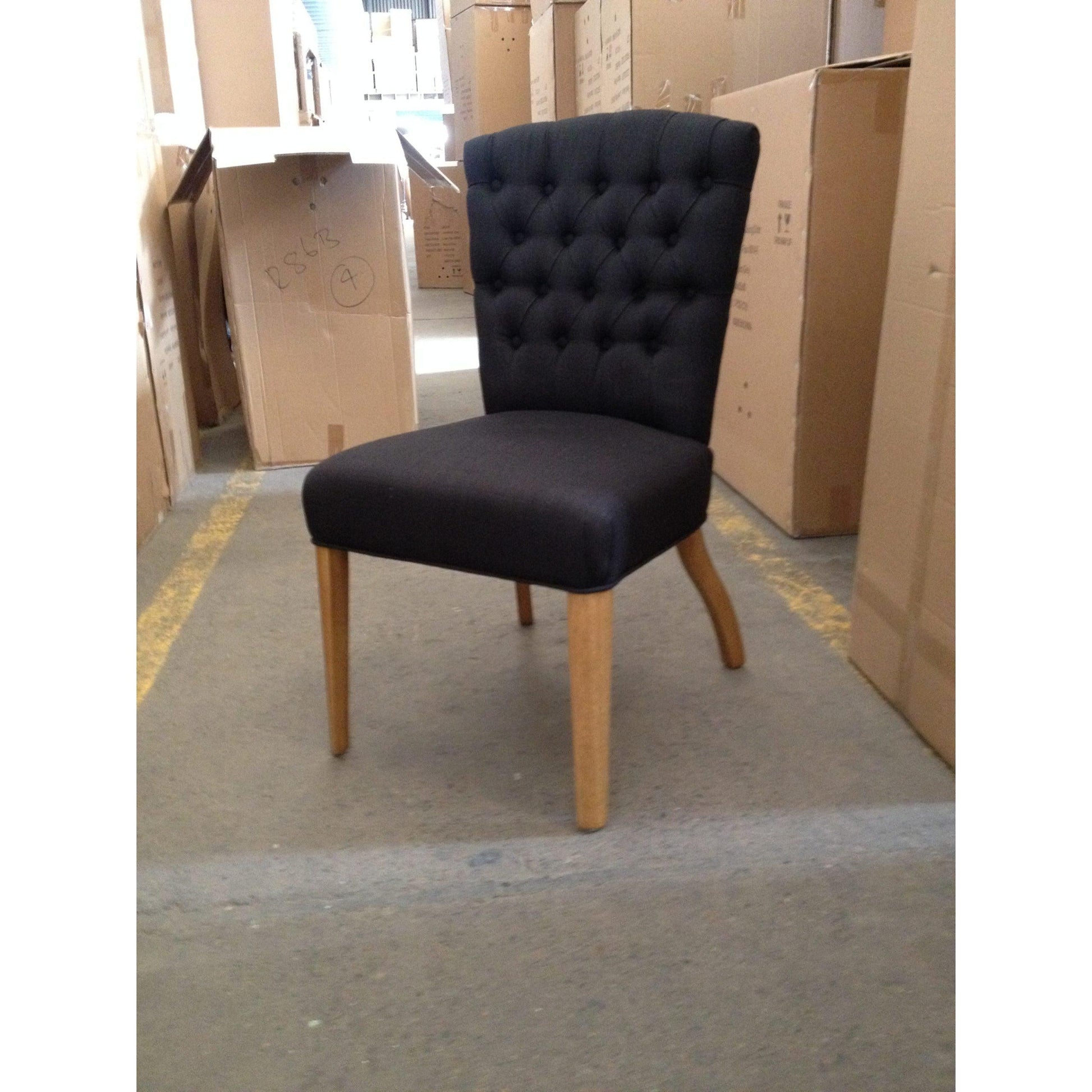 Murdoch Solid Oak Frame Linen Dining Chair in Black - Chocolate Wood