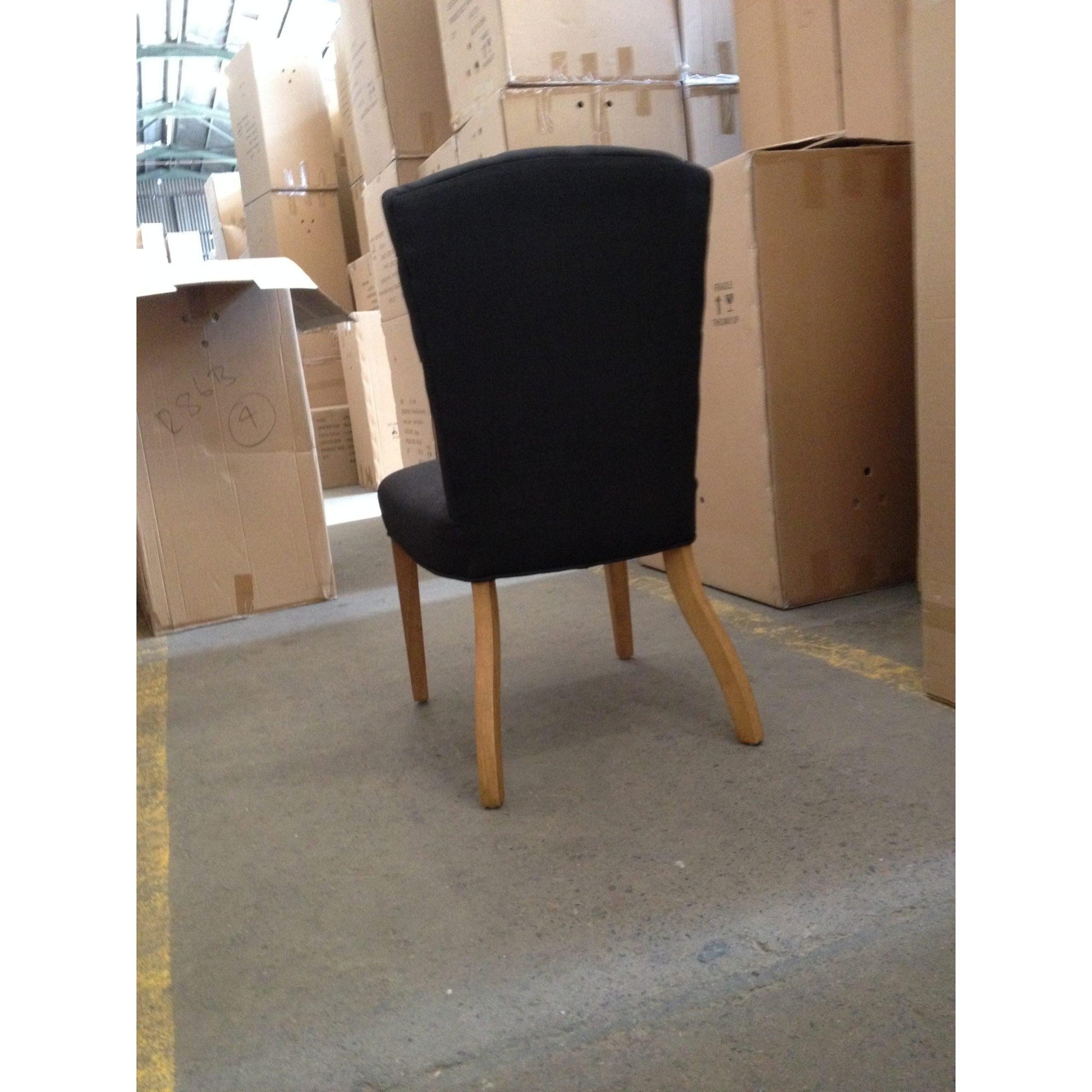Murdoch Solid Oak Frame Linen Dining Chair in Black - Chocolate Wood