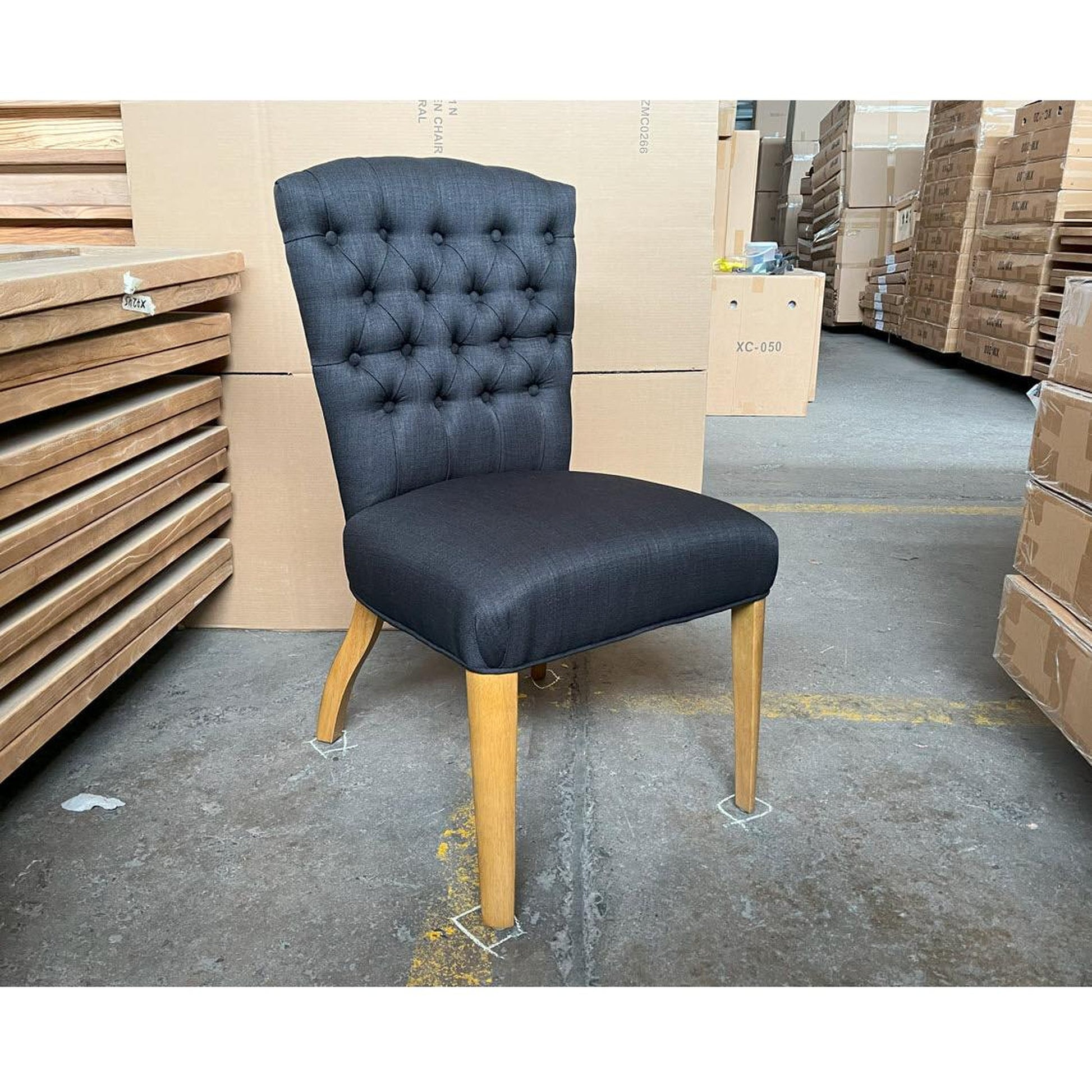 Murdoch Solid Oak Frame Linen Dining Chair in Black - Chocolate Wood